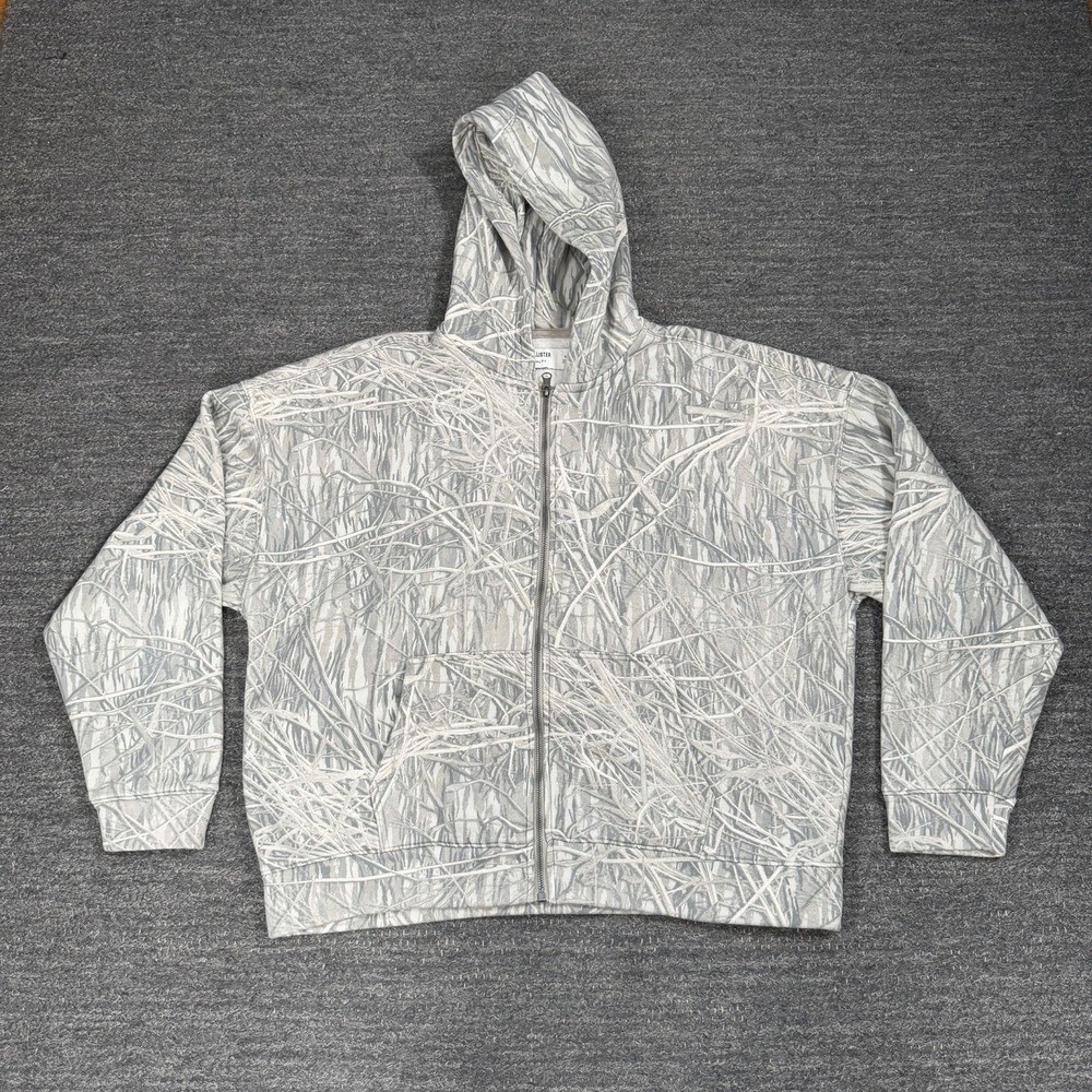 Hollister Boxy Fit Hoodie Men XL Cream Camo Full Zip Sweatshirt Outdoor Hunt